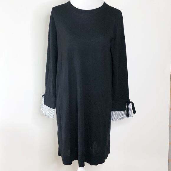 LOFT Dresses & Skirts - Loft Large Dress Knit Black Crew Neck NEW! Soft With Flip Cuff Detail